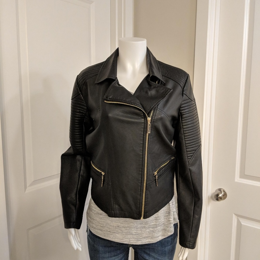 Faux Black Leather Jacket - Picture 2 of 7